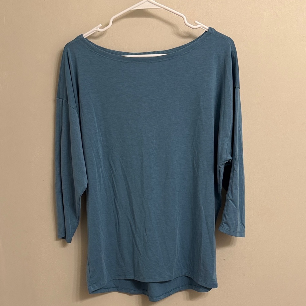 Athleta Teal Blue Boatneck Long Sleeve Top